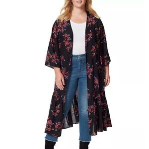 Jessica Simpson Leilani Tiered Open Front Maxi Floral Kimono Cardigan